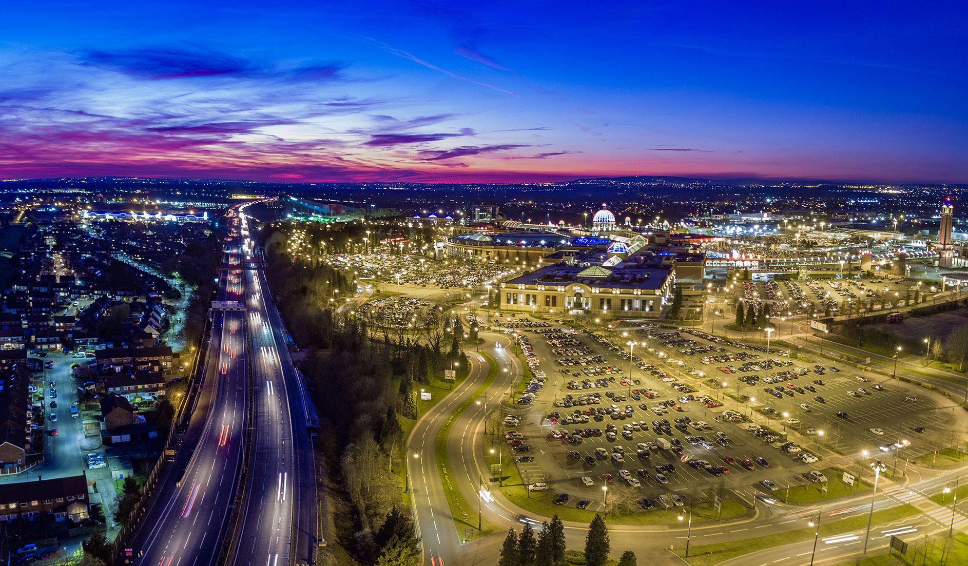 The Trafford Centre, Manchester aerial night time